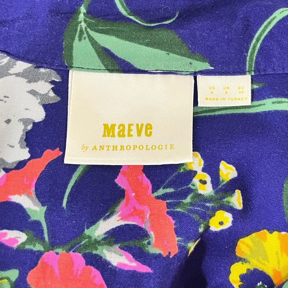 Anthropologie Maeve Navy Floral Tie Front Button Down Top Size 4 - Picture 8 of 9